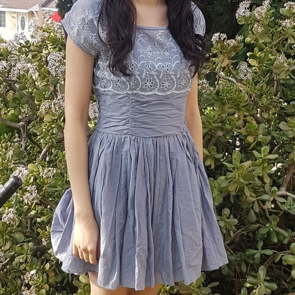 Free People Greyish Blue Embroidered Dress Size 6 - Picture 1 of 7